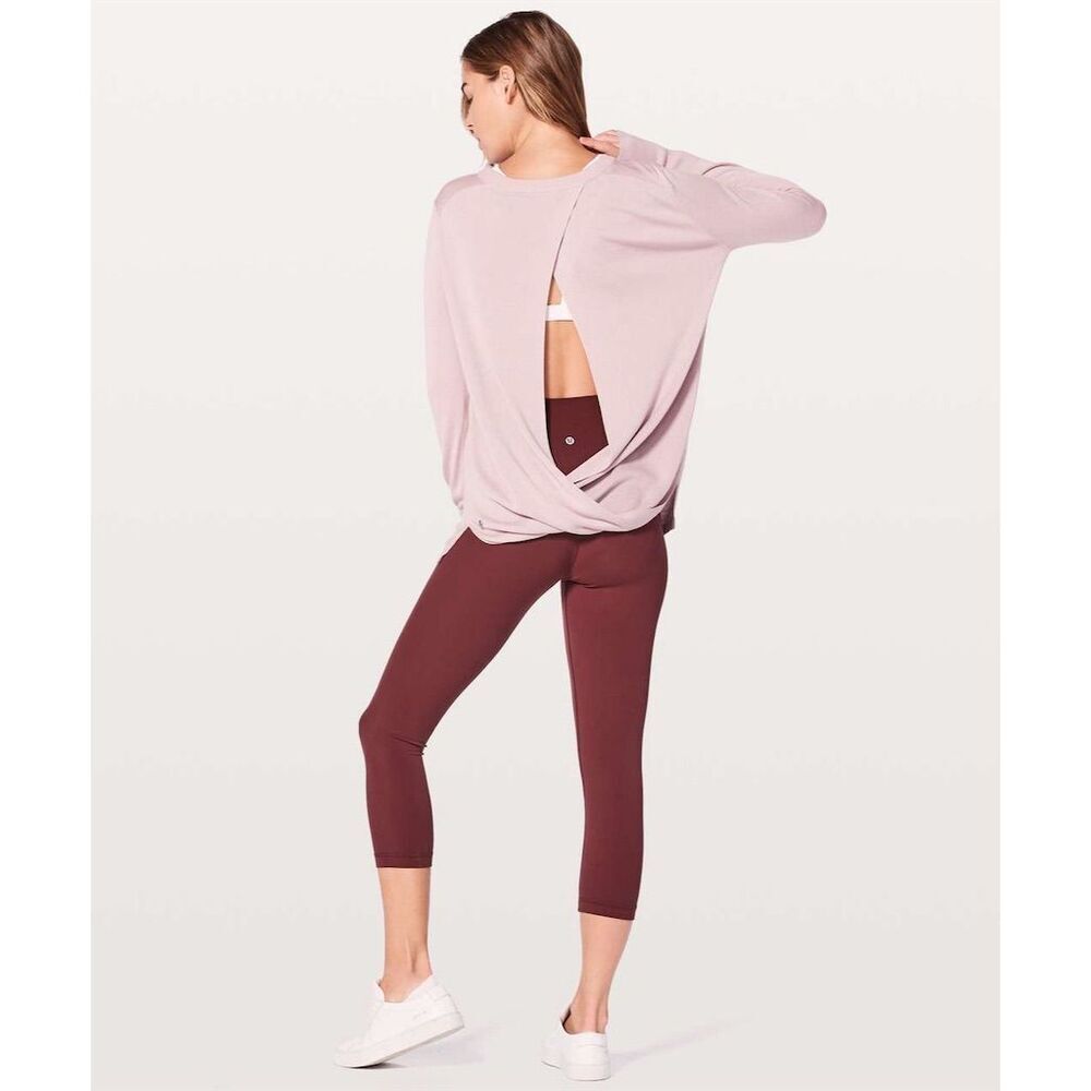 Lululemon Bring It Backbend Open Back Cashmere Sweater in Porcelain Pink, size 6
